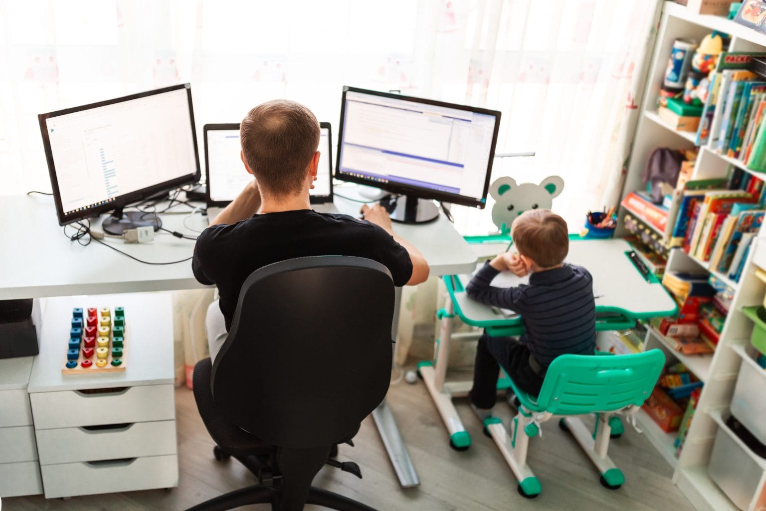 employee engagement father and son at desk